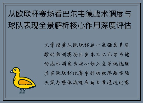 从欧联杯赛场看巴尔韦德战术调度与球队表现全景解析核心作用深度评估